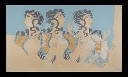 Restored Ladies in Blue Fresco from the Palace of Minos at Knossos (Evans Fresco Drawing O/7)