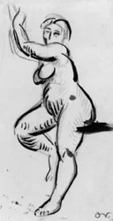 Standing Female Model Facing Left with Arms Raised Above Head