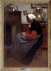 An Old Peasant Asleep on a Chair in a Rustic Interior
