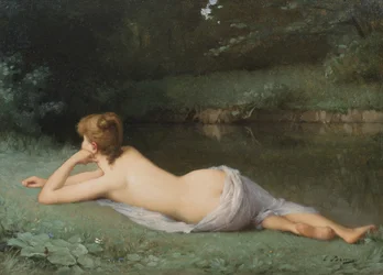Reclining nude on a riverbank