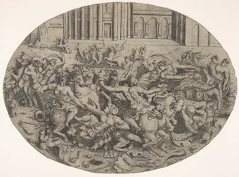 Combat between Amazons and Men in Front of Architectural Arcades