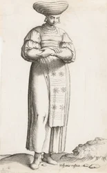 Costume Plate: Hispania Rustica mul. with label on ground