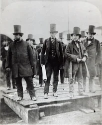 (L to R) John Scott Russell, Henry Wakefield, Isambard Kingdom Brunel and Lord Derby at the launch of the SS Great Eastern