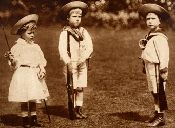 A Young King Edward VIII Drilling His Siblings, the Duke of York and the Princess Royal, c.1899