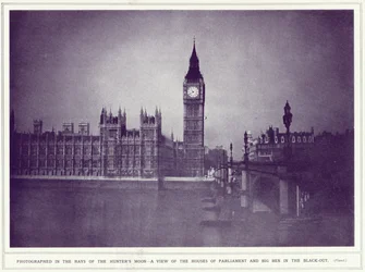 A view of the Houses of Parliament and Big Ben in the rays of the hunter