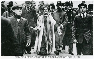 Arrest of Mrs Emmeline Pankhurst in Victoria Street, 13th February 1908