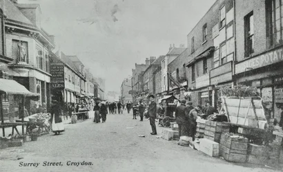 Britannia, Surrey Street, Croydon: street market, 1890