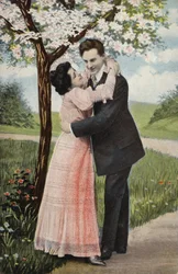 Couple Embracing Under a Blossom Tree