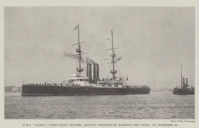 HMS Glory, First-Class Cruiser, leaving Portsmouth Harbour for China, on 24 November