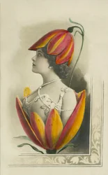 Heads and shoulders of a woman inside a flower