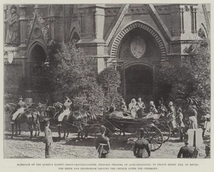 Marriage of the Queens Eldest Great-Granddaughter, Princess Feodora of Saxe-Meiningen, to Prince Henry XXX of Reuss, the Bride and Bridegroom leaving the Church after the Ceremony