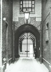 Millbank Prison: main passageway, Warden Barnard in doorway