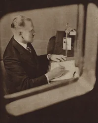 Newsreader Reading the News in the Studios of the BBC, London