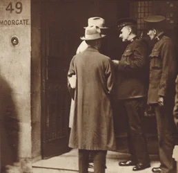 Police raiding the offices of the Soviet Trading Company (Arcos), 49 Moorgate, London, May 1927
