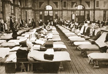 Sleeping Accommodation: The Small Hall, Alexandra Palace, illustration from German Prisoners in Great Britain