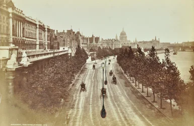 Somerset House, Victoria Embankment, Westminster: looking north from Waterloo Bridge, 1895