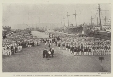 The Early Morning Parade of Bluejackets Forming the Portsmouth Depot, Captain Hammet and Officers in the Centre