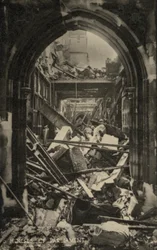 The Houses of Parliament, London, showing bomb damage during WW2