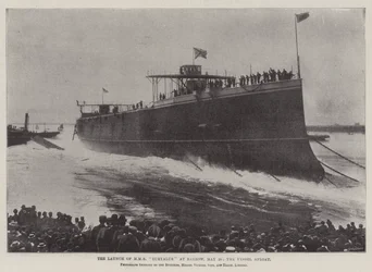 The Launch of HMS Euryalus at Barrow, 20 May, the Vessel Afloat