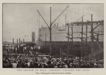 The Launch of HMS London, leaving the Slips