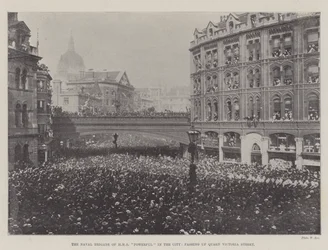 The Naval Brigade of HMS Powerful in the City, passing up Queen Victoria Street