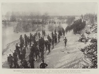 The Norwegian Winter Military Manoeuvres, the Ski Detachment returning to Quarters after a Sham Fight