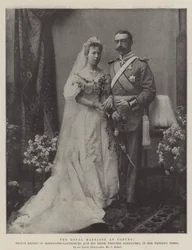 The Royal Marriage at Coburg, Prince Ernest of Hohenlohe-Langenburg and his Bride, Princess Alexandra, in her Wedding Dress