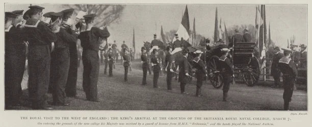 The Royal Visit to the West of England, the Kings Arrival at the Grounds of the Britannia Royal Naval College, 7 March
