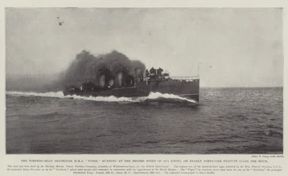 The Torpedo-Boat Destroyer HMS Viper, running at the Record Speed of 35.5 knots, or nearly Forty-One Statute Miles, per Hour