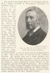 The late Mr W W B Beach, Father of the House of Commons