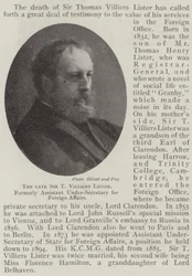 The late Sir T Villiers Lister, formerly Assistant Under-Secretary for Foreign Affairs