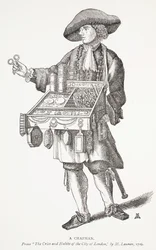 A Chapman, frontispiece illustration from Chap-books of the Eighteenth Century by John Ashton, pub. 1882