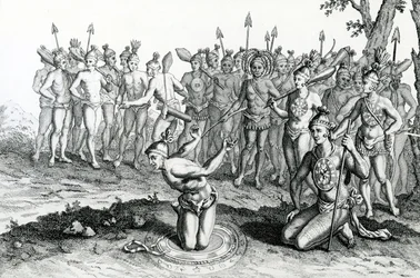 A King of Florida consulting his Magician previous to going to Battle, illustration taken from Moores Voyages and Travels, 1778