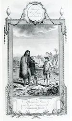A Patagonian Woman and Boy in Company with Commodore Byron, illustration taken from Moores Voyages and Travels, 1778