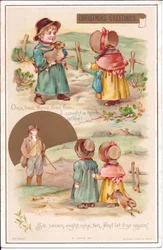 Victorian Christmas Card of Two Children with a Hare, c.1880