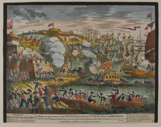 A View of the Taking of the Dutch Island of Curacoa in the West Indies, 1st January 1807, published by G. Thompson in 1807