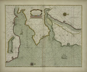 A Chart of the East Coast of Scotland from a Sea-Atlas Containing an Hydrographical Description of Most of the Sea-Coasts of the Known Parts of the World by Samuel Thornton, 1707 (hand coloured print)