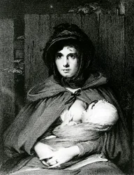 A mother breastfeeding her Baby (engraving)