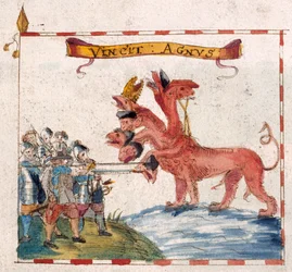 Parliamentarian soldiers attacking the beast of the Apocalypse, from 