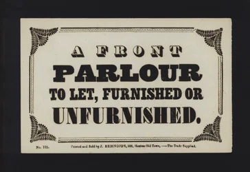 Advertisement: A Front Parlour to Let, Furnished or Unfurnished