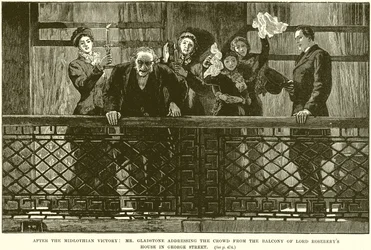 After the Midlothian Victory: Mr. Gladstone addressing the Crowd from the Balcony of Lord Roseberys House in George Street