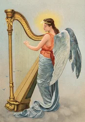 Allegorical picture of Music, with an angel playing the harp