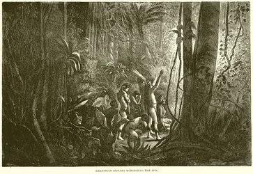 Amazonian Indians Worshiping the Sun