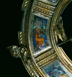Angel playing a wind instrument, detail from the crozier of William of Wykeham