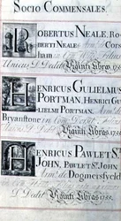 Page listing three benefactors of New College, Oxford; Robertus Neale, Henricus Gulislmus Portman and Henricus Pawlet St. John