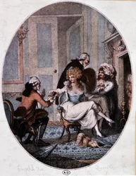 Aristocrat and Priest in the Company of Prostitutes (English engraving)