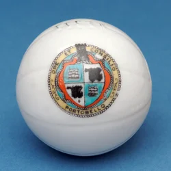 Armorial souvenir miniature football with decorative transfer of the Portobello shield (ceramic)