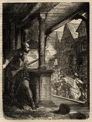 Assassination of the Regent Murray (James Stewart Moray) - James Stewart Moray (c. 1531-70), Regent of Scotland for King James VI - engraving from „History of England“ by Cassell Petter & Galpin