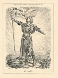 At Last, illustration of female warrior celebrating Woman