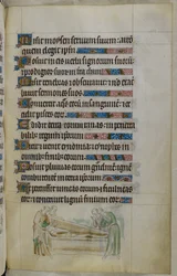 Bas-de-page scene of a knight, who had become a Cistercian and could learn no Latin other than the words 